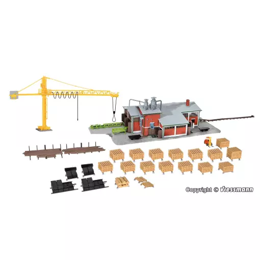 Aserradero con grúa KIBRI 39846 equipamiento interior - HO 1/87 - 580 x 170 x 110 mm