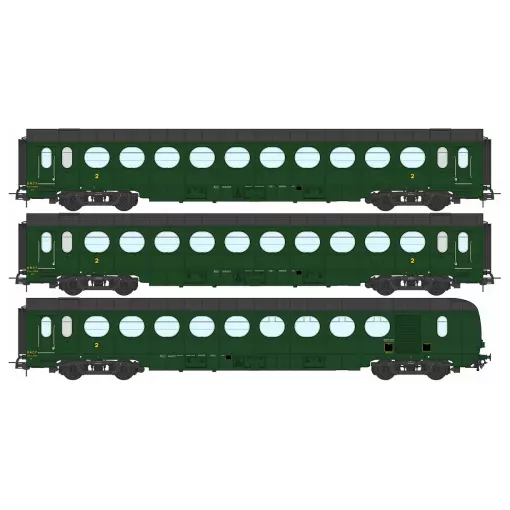 Set de 3 Voitures Allégées "ETAT" - REE MODELES REVB470 - SNCF - VERT - EP.III