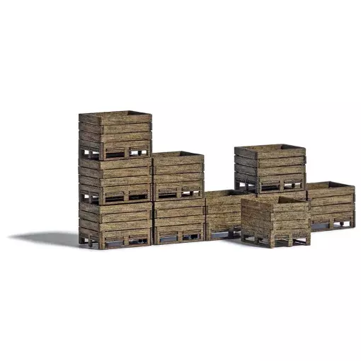 10 Wooden harvesting crates for Agriculture & Industry Busch 1980 - HO : 1/87