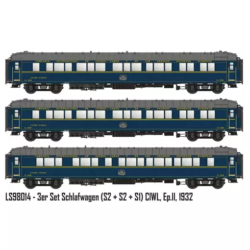 Set di 3 vagoni letto S2 + S2 + S1 CIWL LS MODELS 98014 - HO 1/87 - EP II