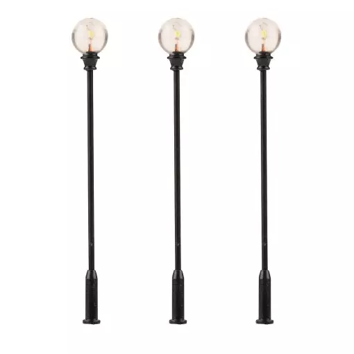 Set di 3 lampade classiche Faller a sfera LED 180113 - HO1/87 - altezza 71 mm