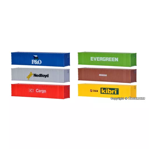 6 x 40-foot containers, various colours KIBRI 10922 - HO 1/87