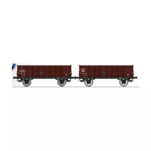Set de 2 wagons tombereaux Ludwigshafen caisse métallique N°243 771 et 243 866 - Ree Modèles WB916 - HO 1/87 - SNCF - Ep III - 2R