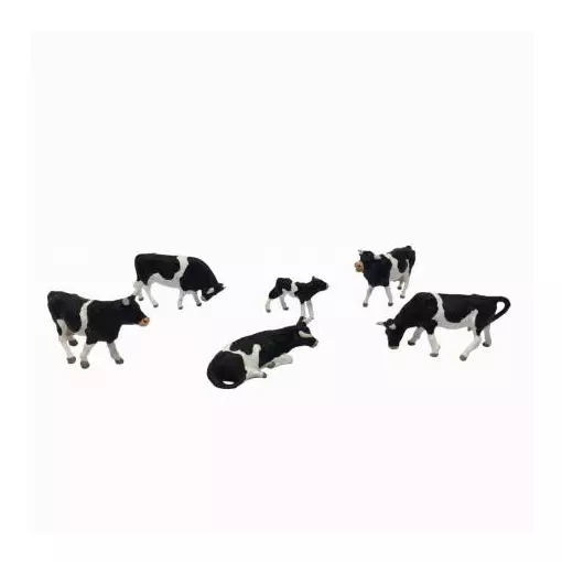 Lot de 6 Vaches Noir & Blanches - PREISER 10145 - HO : 1/87 