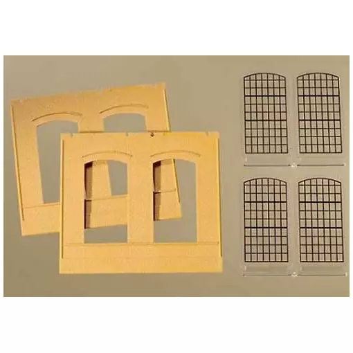 Kit of 2 walls 2325A with 4 windows Auhagen 80604 - HO: 1/87 - modular system