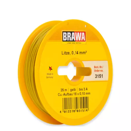 Bobine de Fil - 25 Mètres - Jaune - Section 0.14 mm² - BRAWA 3151 - Universelle 