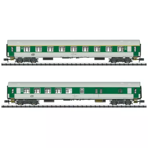 Set of 2 Y/B MiniTrix 15695 mainline coaches - N 1/160 - CD - EP III