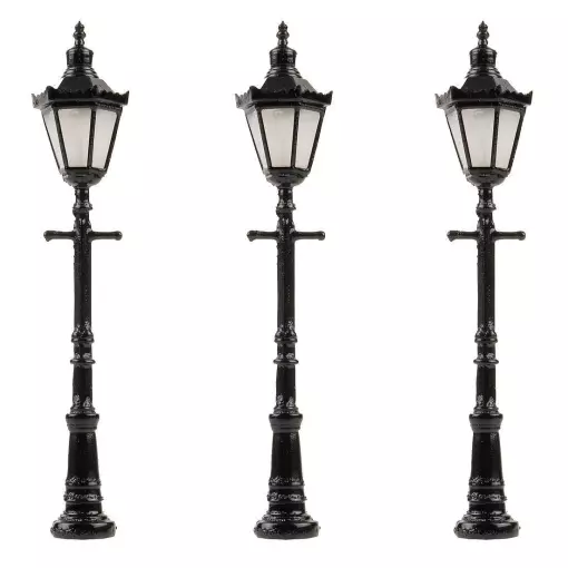 Set of 3 Faller LED Park Lanterns 180112 - HO1/87 - height 65 mm