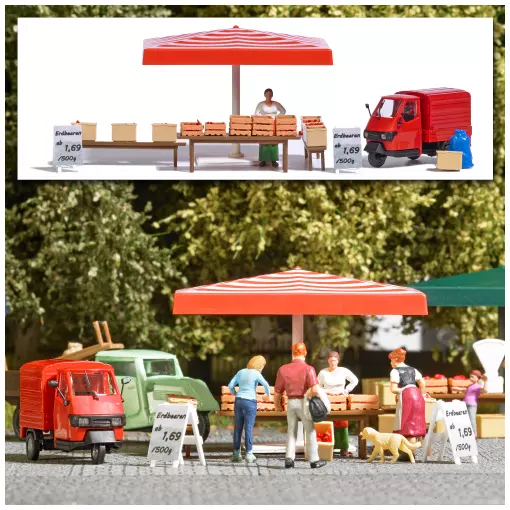 Market scene with strawberry stall - Busch 7913 - HO 1/87