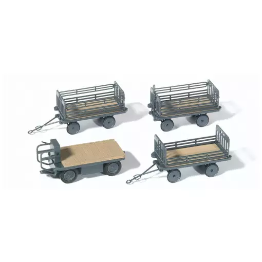 4 Grey electric trolley trailers PREISER 17126 - HO 1/87 - EP IV