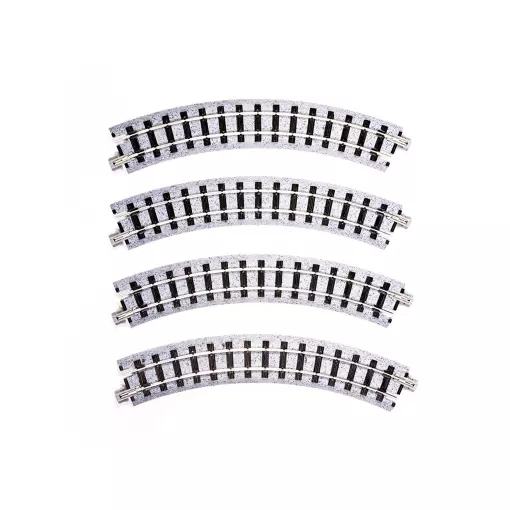 4 rails courbes à voie étroite Unitrack, rayon de 183 mm - Kato 52-220 - OO 1/76