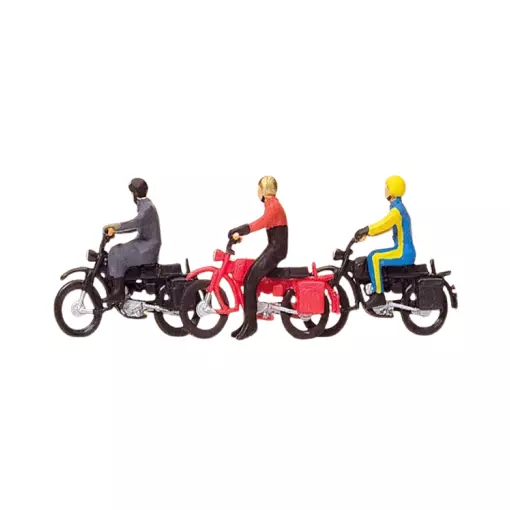 Pack de 3 Motocyclistes sur Hercules - Figurine - PREISER 10081 - Échelle HO : 1/87ème