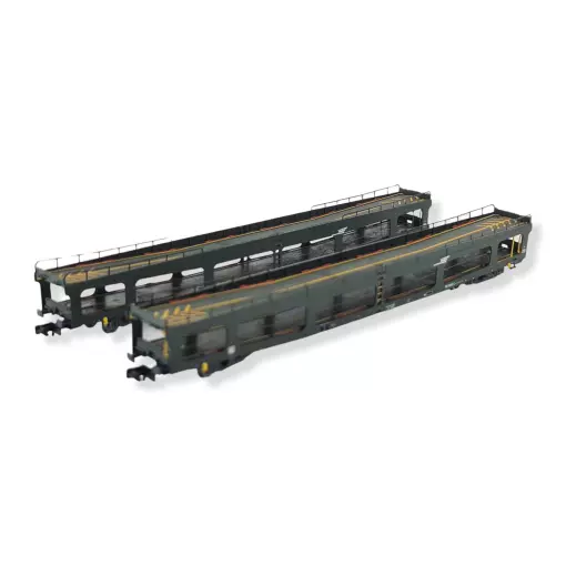 Set 2 wagons porte-auto DEV66 vert Logo casquette Arnold HN4347 - N 1/160 - EP V