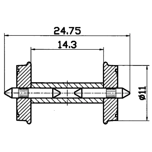 Paar 11mm-Achsen mit isolierten Halbachsen