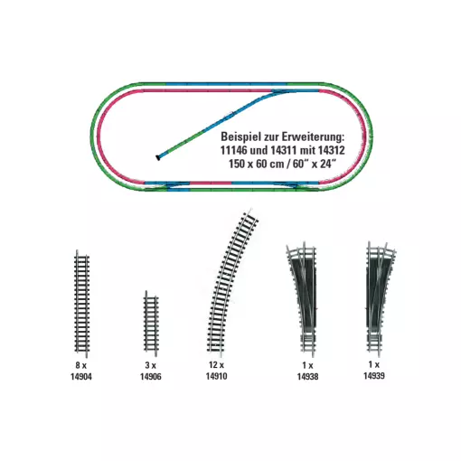 Coffret de rails complémentaires H2 - Minitrix 14312 - N 1/160 - Code 80 - 2R