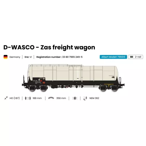 Wagon citerne grande capacité 85m3 Zas blanc Wascosa - ALBERT MODELL 796013 - EP VI - HO 1/87