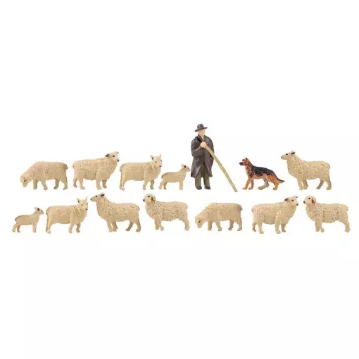 1 "Herder"-figuur met 12 ooien en een hond