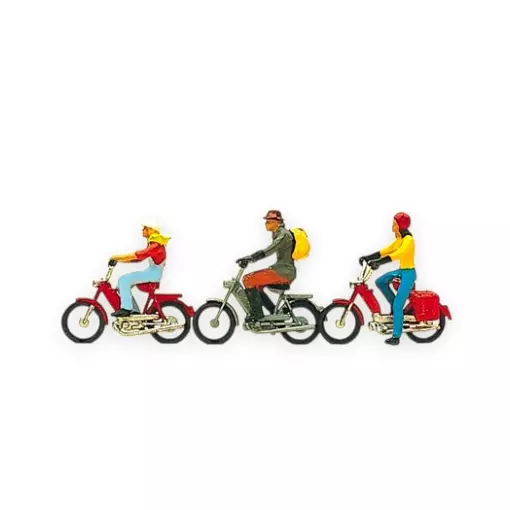 Lot de 3 conducteurs avec mobylettes - Preiser 10125 - Echelle HO 1/87ème