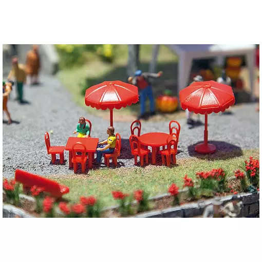 Parasols, tables, bancs FALLER 180910 - HO 1/87