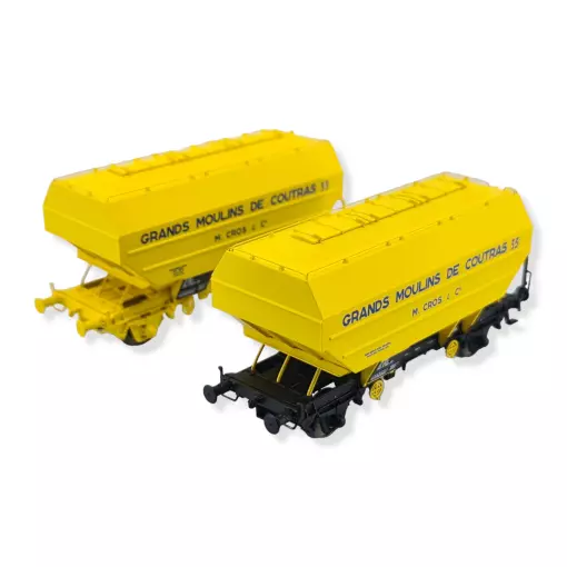 Lote de 2 vagones de cereales amarillos REE MODELES WB732 SNCF Grands Moulins de Coutras