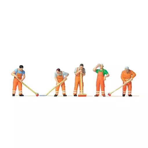 5 basureros con uniforme naranja PREISER 10713 HO 1/87