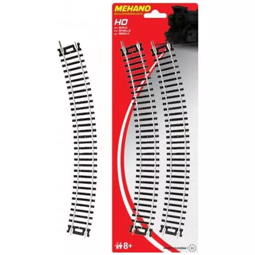 Lot de 4 Rails courbes 30° - Mehano F210 - HO 1/87 - code 100 - longueur 457.2 mm 