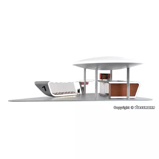Lighted modern bus station building and bus stop KIBRI 39006 - HO 1/87