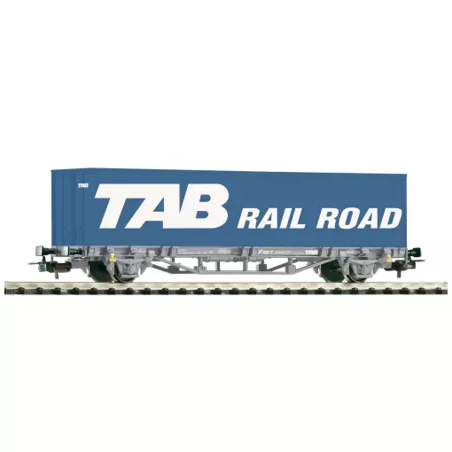 Wagon plat 2 essieux avec container 40' Tab Rail Road - Piko 97167 - HO 1/87 - SNCF - Ep. V 