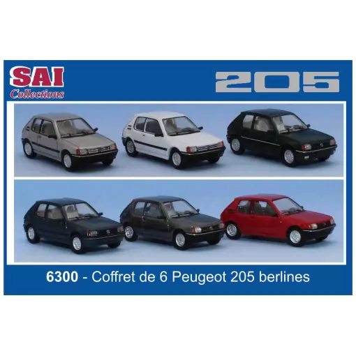 Coffret de 6 Peugeot 205 Berline - SAI 6300 - HO 1/87