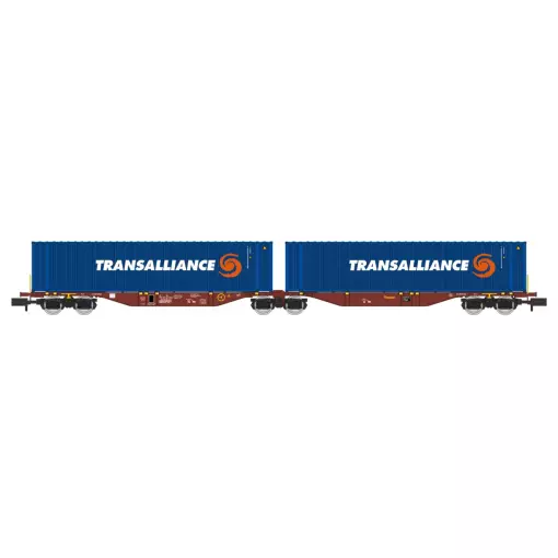 Wagon Sggmrss 90 TOUAX + 2 conteneurs 45’ TRANSALLIANCE - REE MODÈLES NW-235 - N 1/160 - SNCF - VI