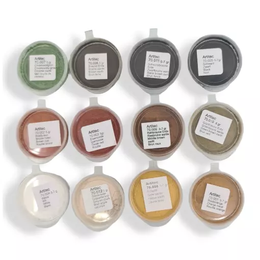 Lot de 12 poudres de différentes couleurs - Artitec 70.000 - HO 1/87   