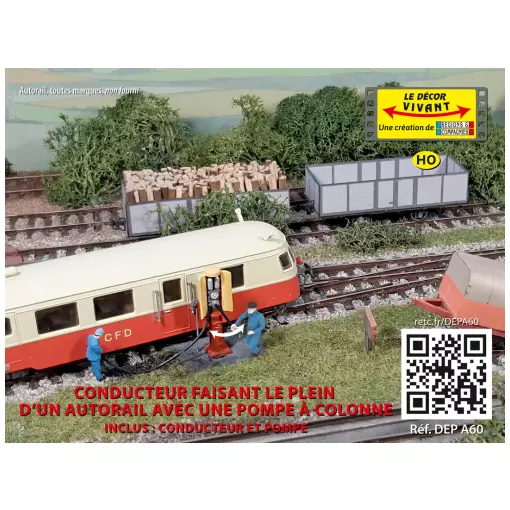 Conducteur faisant le plein d’un engin en actionnant une pompe à colonne - Régions & Compagnies DEPA60 - HO 1/87