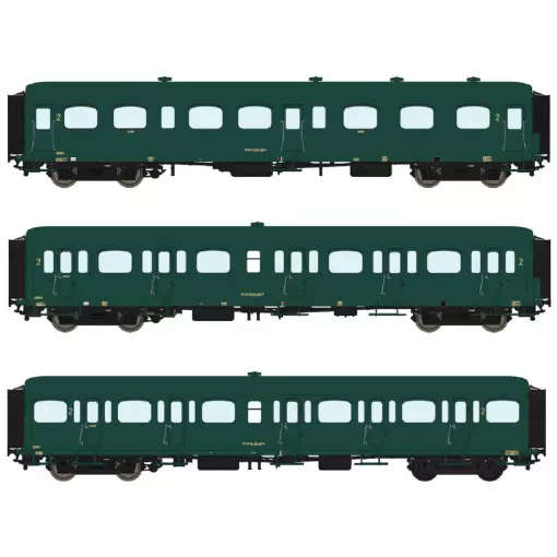 Set van 3 Noord-Belgische passagiersrijtuigen in groene kleurstelling