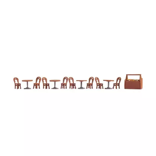 Set van 8 stoelen, 4 tafels en 1 koelbox NOCH 14824 - HO 1/87