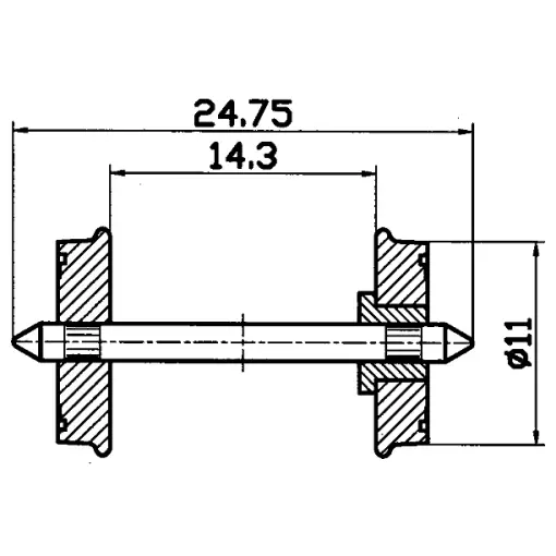 Paar assen - 11MM Diameter - ROCO 40264 - HO : 1/87