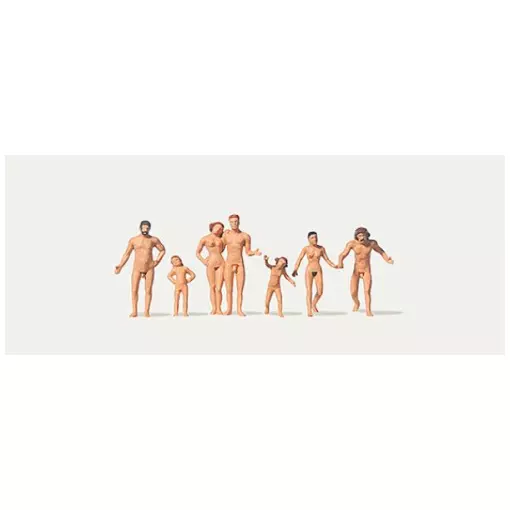 Set van 7 figuren "Nudistenfamilie aan het strand" - Merten 0212533 - HO 1/87