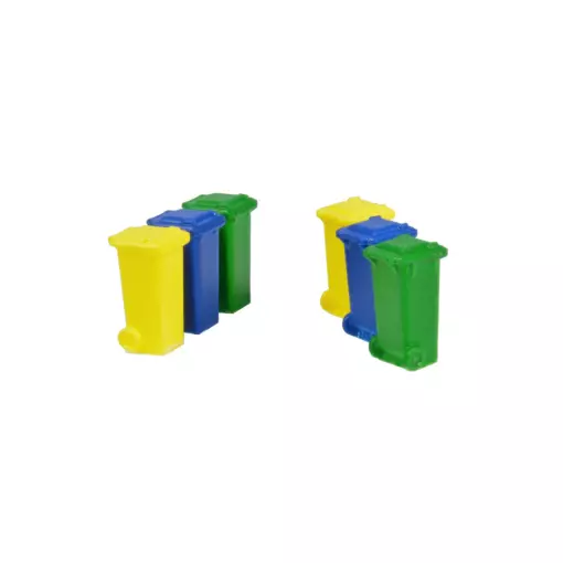 Lot de 6 Poubelles 100L -Bleu/Jaune/vert - 87Train 22230 | HO 1/87