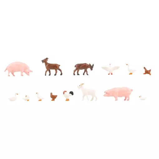 Lotto di 14 animali da fattoria, piccolo bestiame Faller 151920 - HO : 1/87