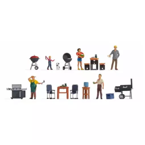 Pack de 5 personnages avec accessoires NOCH 16210 - HO 1/87 - Thème Barbecue