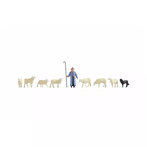 Confezione di 8 animali con pastore NOCH 36748 - N : 1/160