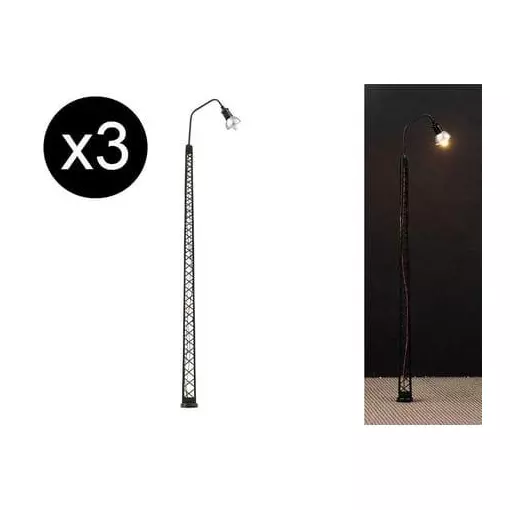 Set de 3 lampadaires à arc et mat métallique avec LED - HO 1/87 - Faller 180109