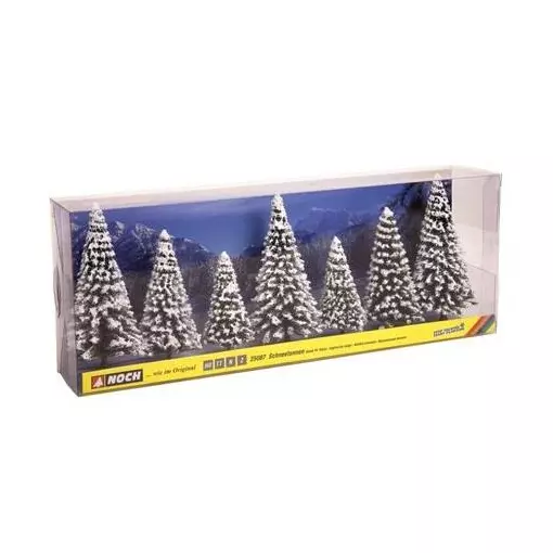 Set of 7 snow-covered Christmas trees