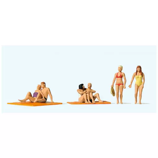 Set of 6 figures at the beach with towels Preiser 10671 - HO : 1/87