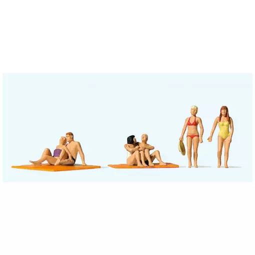 Lot de 6 personnages à la plage avec serviettes - Preiser 10671 - HO 1/87