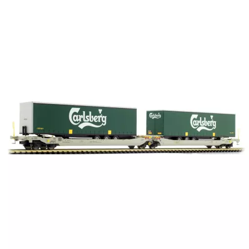 Wagon porte remorque avec remorques Carlsberg - HO 1/87 ème - Rocky Rail 90333