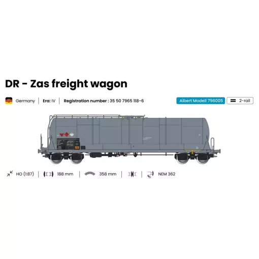 Wagon citerne grande capacité 85m3 Zas gris DR - ALBERT MODELL 796005 - EP IV - HO 1/87