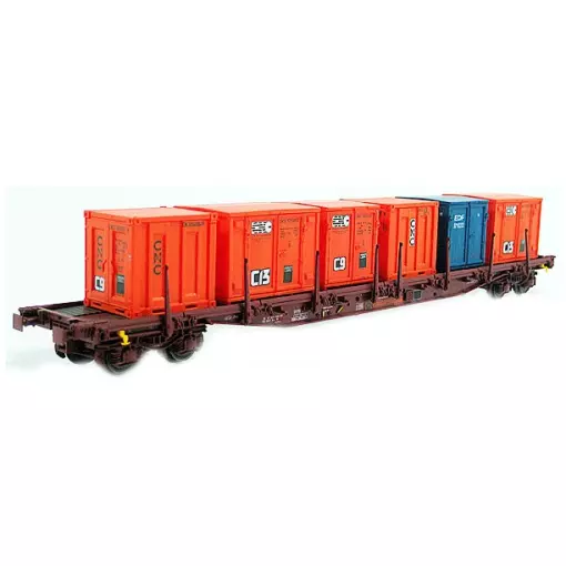 Wagon type Sgss SA6 bruin geleverd met containers - LS Models 30120 - HO 1/87