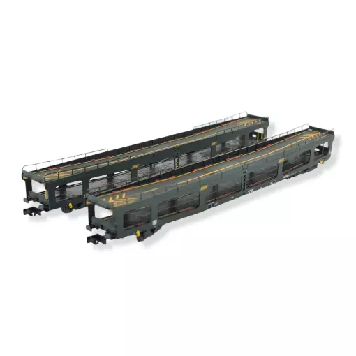 Set 2 wagons porte-auto DEV66 vert logo jaune Arnold HN4346 - N 1/160 - EP IV