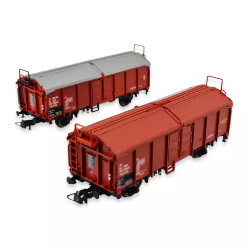 set of 2 ROCO 77040 sliding roof dumper wagons - CSD - HO 1/87