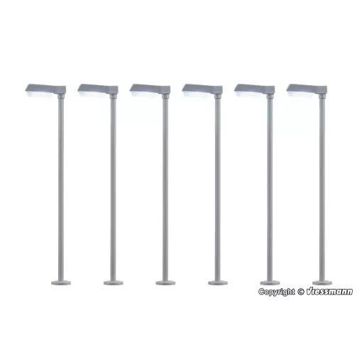 6 Lampadaires moderne LED blanc - Viessmann 64976 - N 1/160 